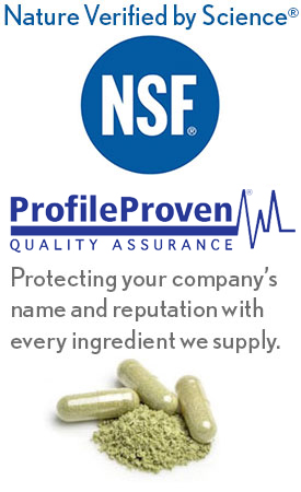 NSF & Profile Proven Logos with image of pills and powder